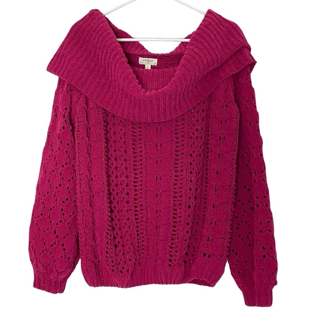 Umgee USA Red Sweater Womens Size Medium Ckunky Off The Shoulder Party Holiday
